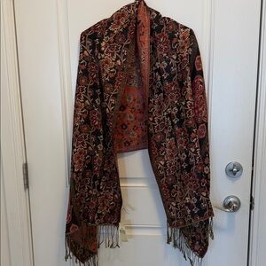 Vibrant Floral Paisley Wrap with Fringe